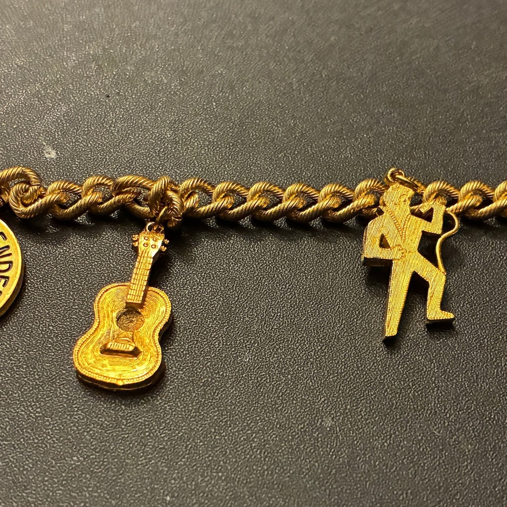 Gold Charm Bracelet with Guitar and Elvis Stamp - Picture 4 of 10